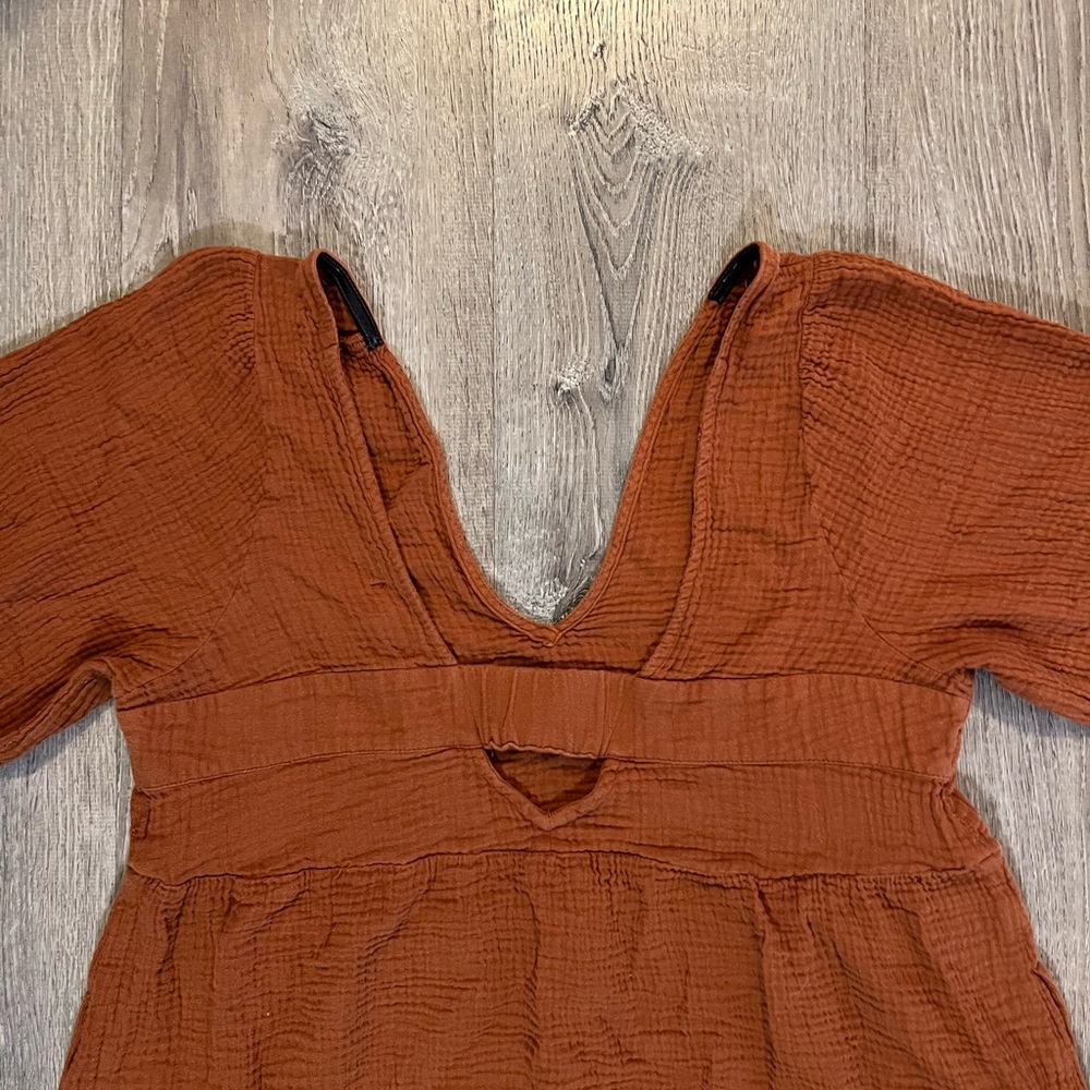 Madewell Rust Brown V-Neck Midi Dress - Picture 7 of 8
